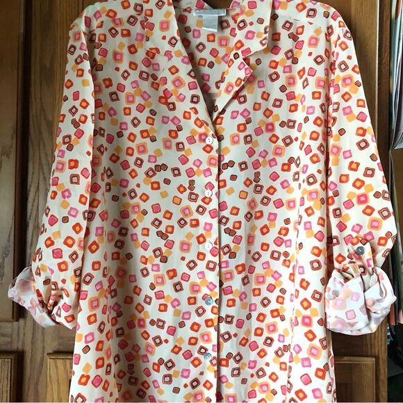 JORDAN WOMAN Collared Buttons Geometric Roll Tab Sleeve Blouse - 20 - Picture 4 of 13